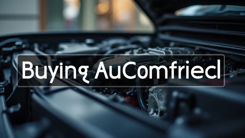 The image shows a car engine with labeled parts, simplifying buying automotive parts.