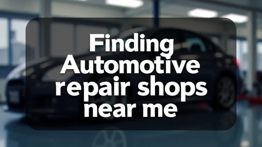 The image shows a helpful person pointing at a map with car repair icons, assisting with finding automotive repair shops.