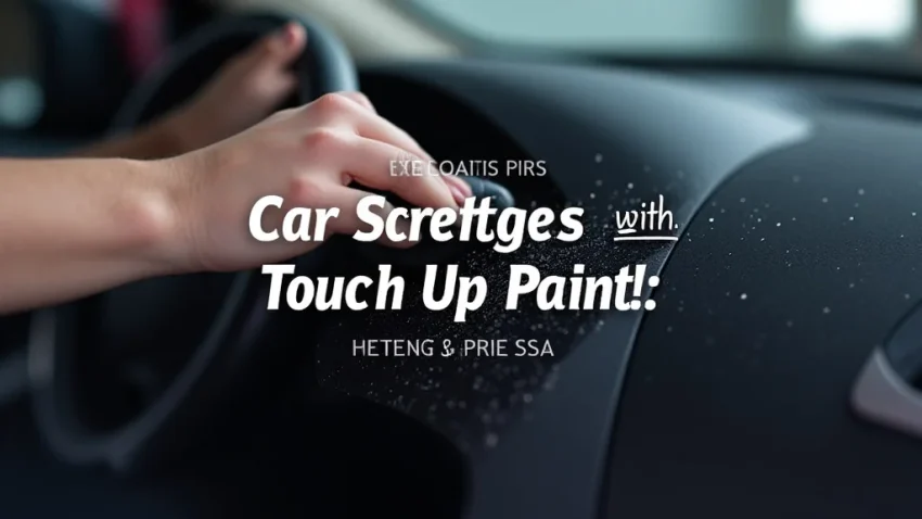 The image shows a close-up of car touch-up paint being applied to a scratch.